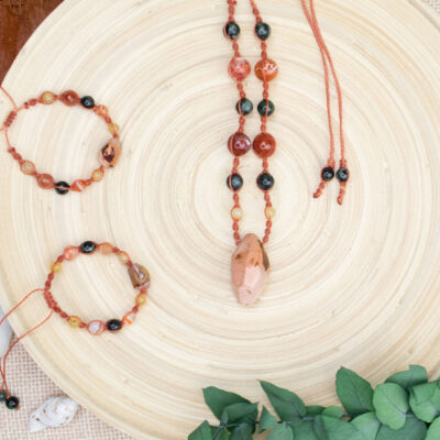 lecznicze kamienie komplet biżuterii w kolorze pomarańczowym naszyjnik bransoletki