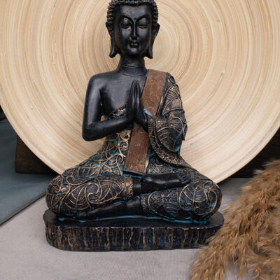 Ciemnoniebieski siedzący Buddha rzeźba wykonana z żywicy