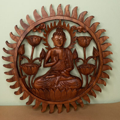 Buddha drewniana płaskorzeźba
