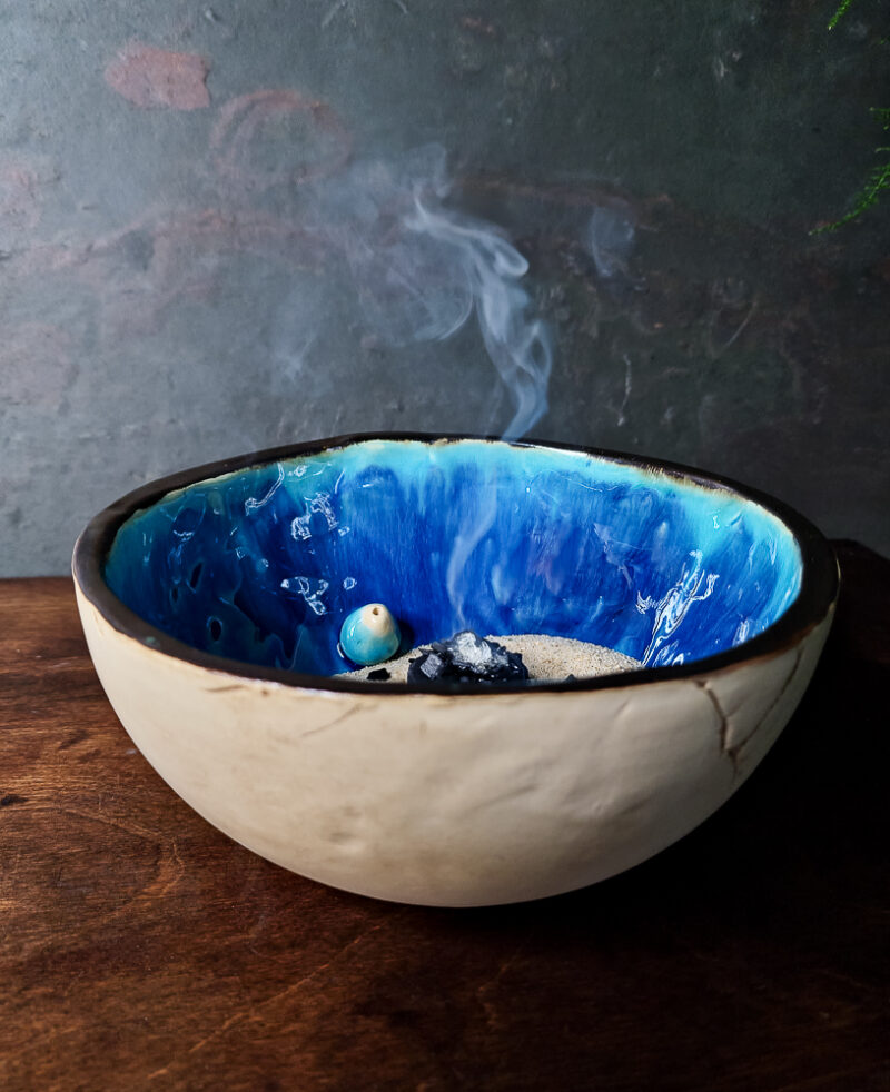 Uniwersalna ceramiczna kadzielnica misa niebieska
